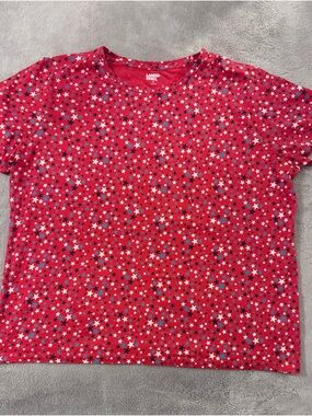 Lands' End Women's XL (18) Red Multicolor Star Print Short Sleeve T-Shirt
